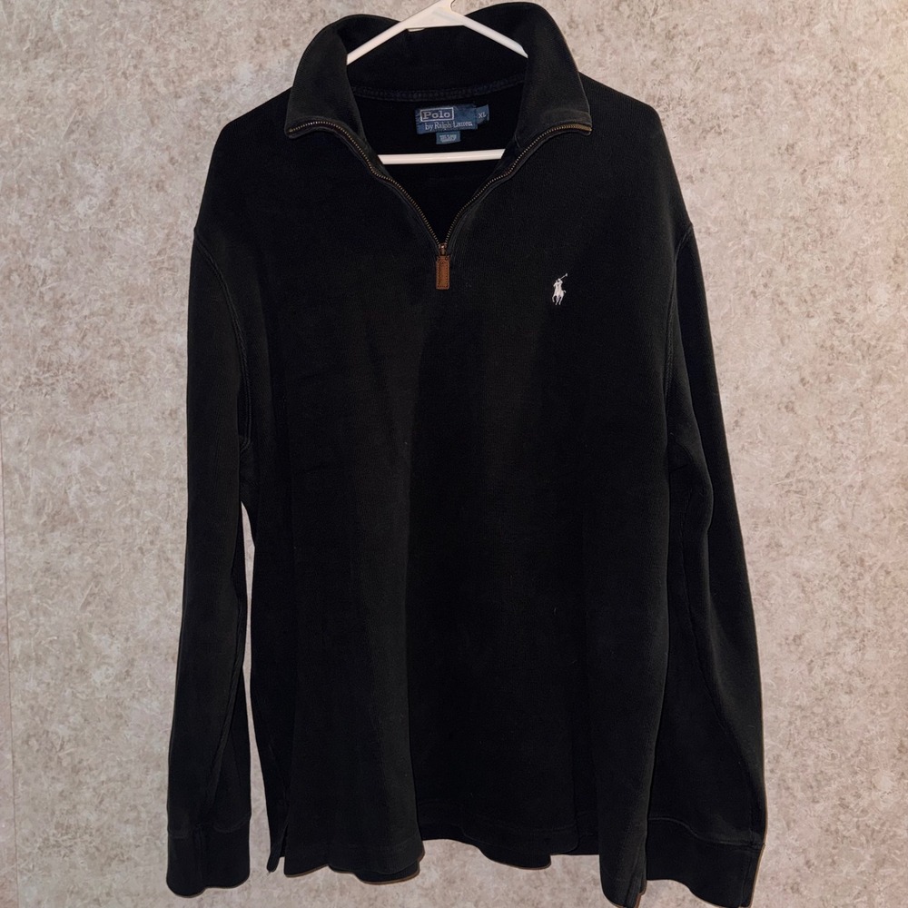 Polo Ralph Lauren Mens XL Black Quarter Zip Pullover Ribbed Cotton Sweater Pony